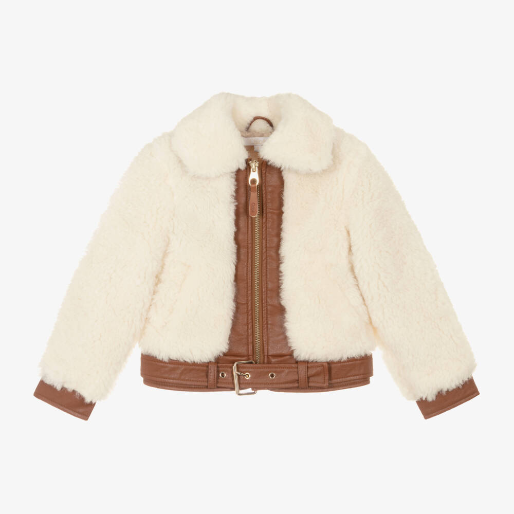 Chloé-Girls Cream Sherpa Coat | Childrensalon Outlet