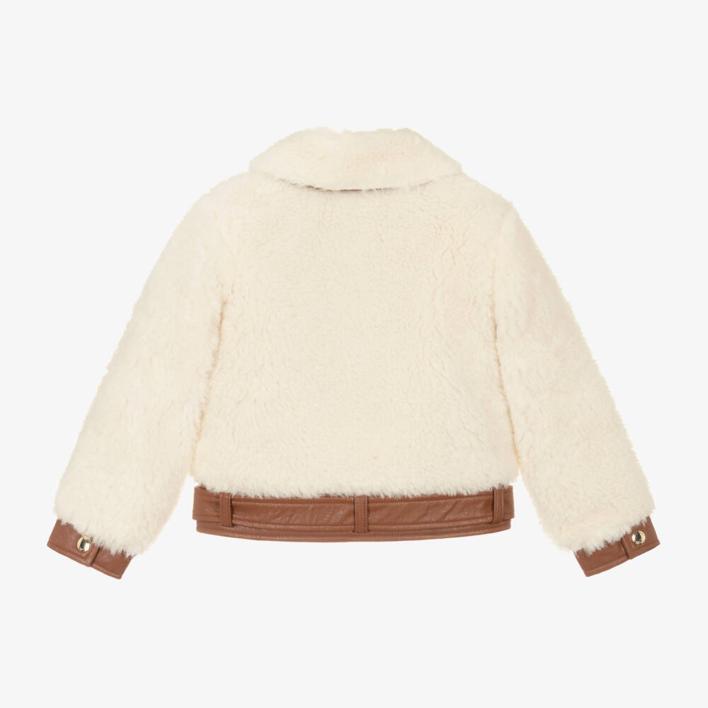 Chloé-Girls Cream Sherpa Coat | Childrensalon Outlet