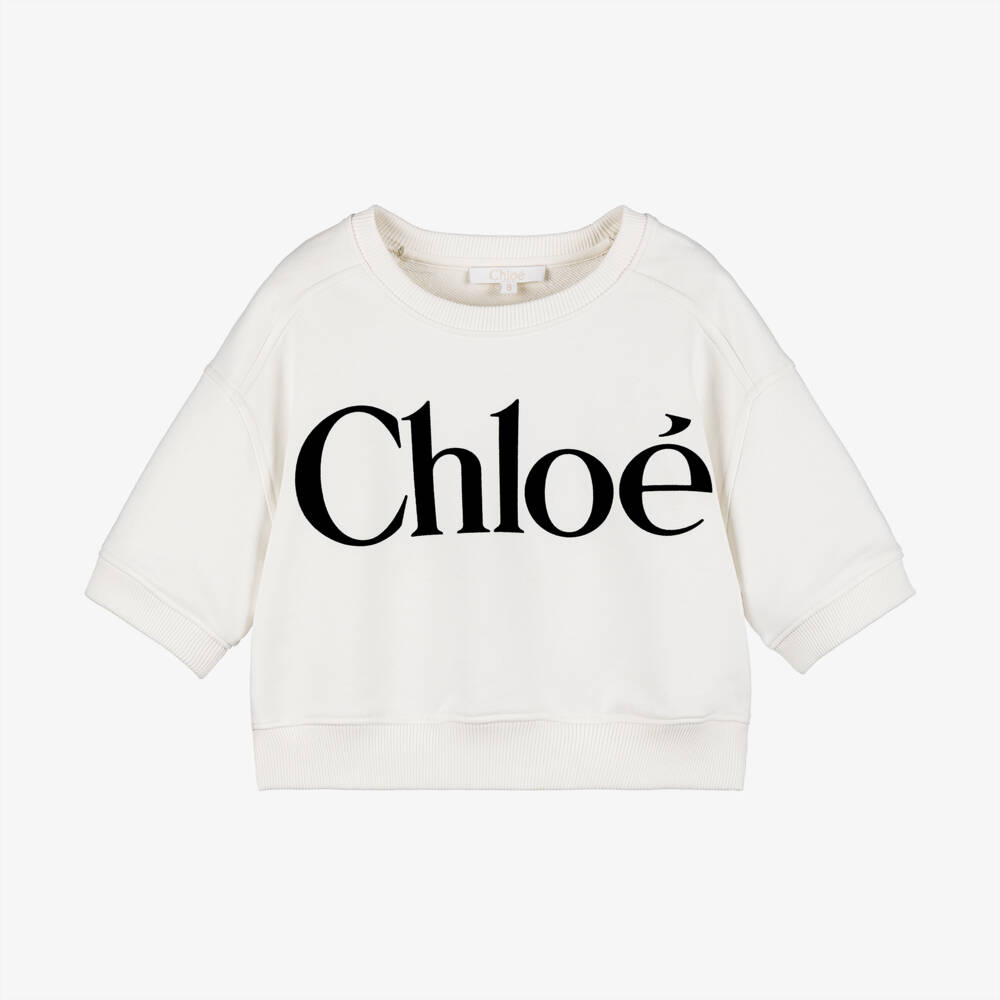 Chloé-Girls Creamy Emblem Cotton Pullover | Childrensalon Outlet