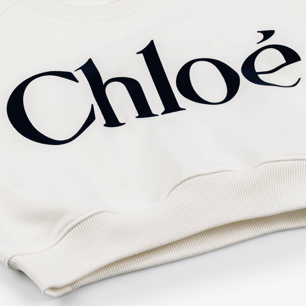 Chloé-Girls Creamy Emblem Cotton Pullover | Childrensalon Outlet