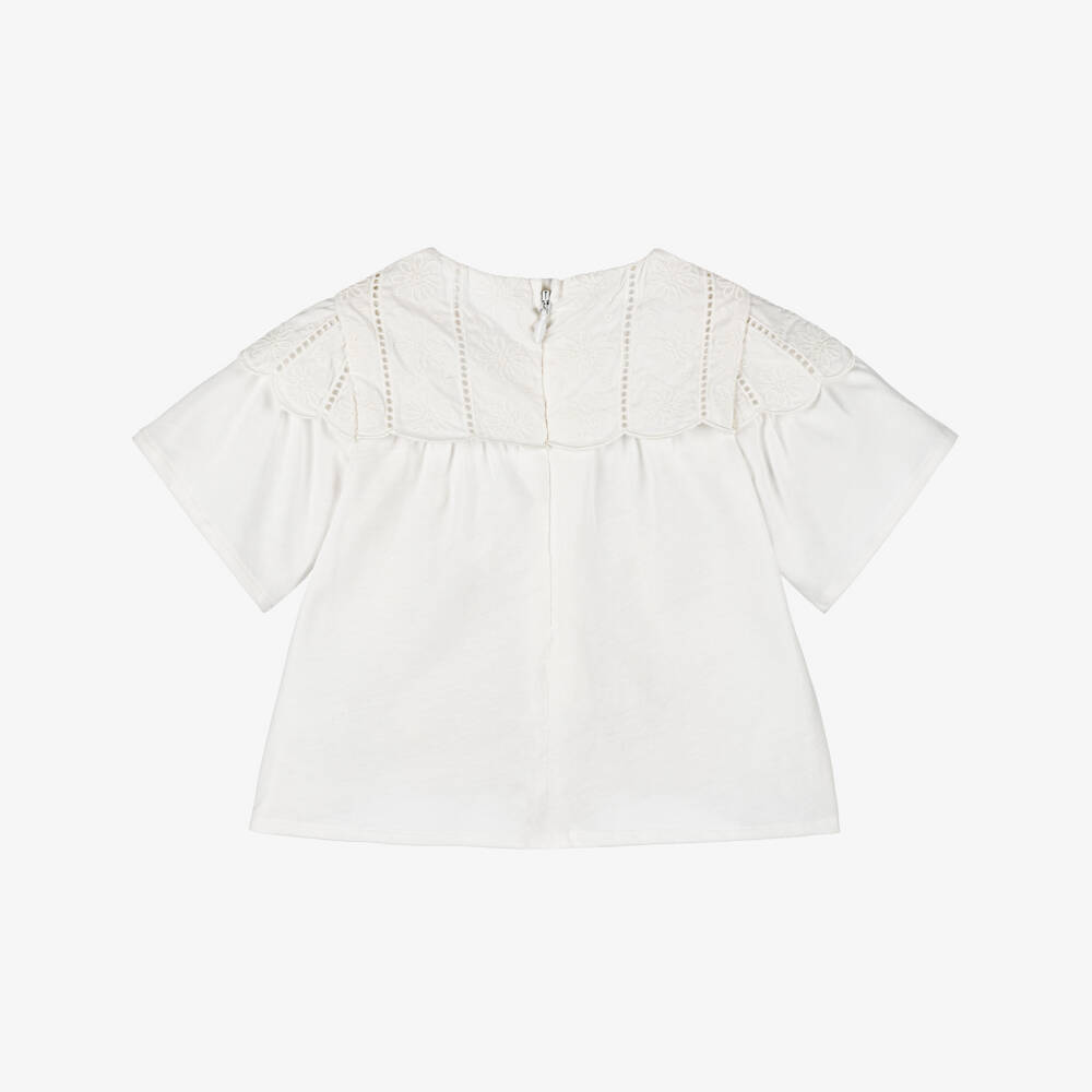 Chloé-Girls Creamy Embroidered Collar Top | Childrensalon Outlet