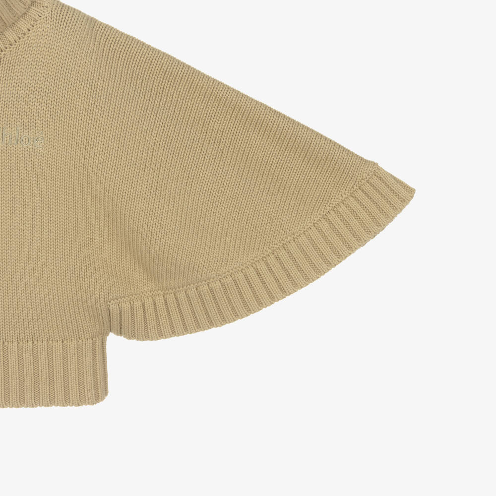 Chloé-Girls Dark Beige Cotton Roll Neck Cape Sweater | Childrensalon Outlet