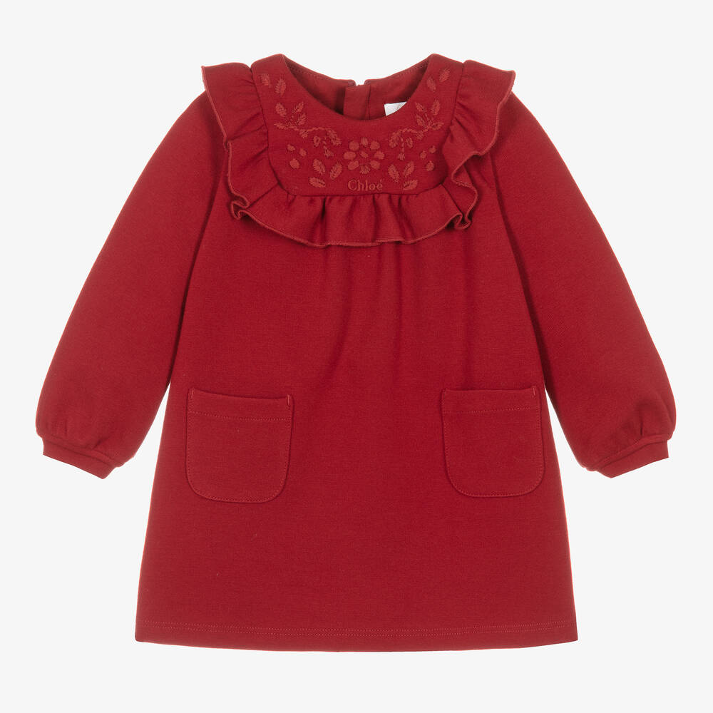 Chloé - فستان مودال وقطن جيرسي لون أحمر داكن | Childrensalon