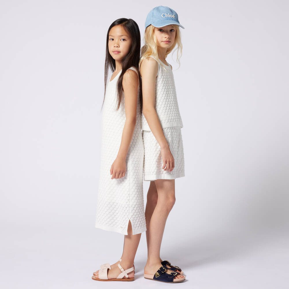 Chloé-Girls Delightful Ivory Cotton Knit Dress | Childrensalon Outlet