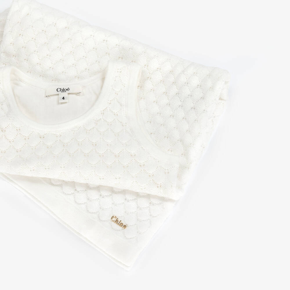 Chloé-Girls Delightful Ivory Cotton Knit Dress | Childrensalon Outlet