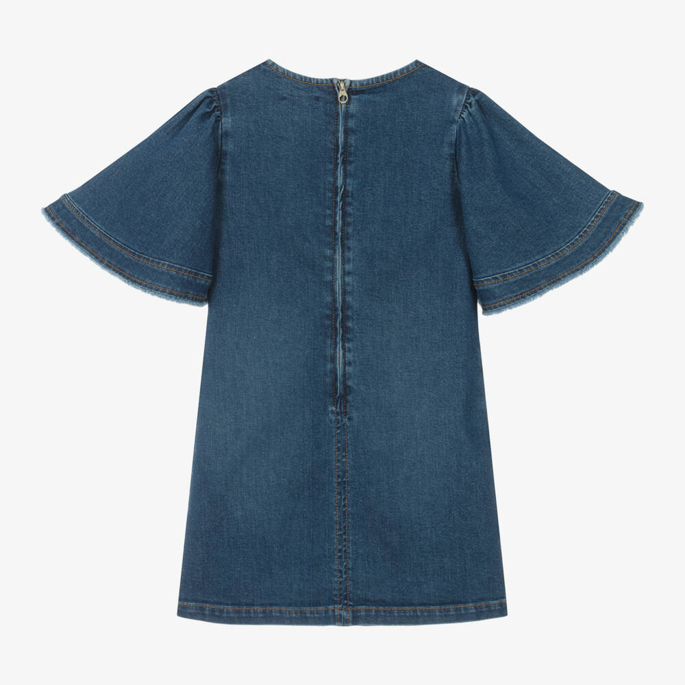 Chloé-Girls Denim Dress with Frayed Sleeves | Childrensalon Outlet