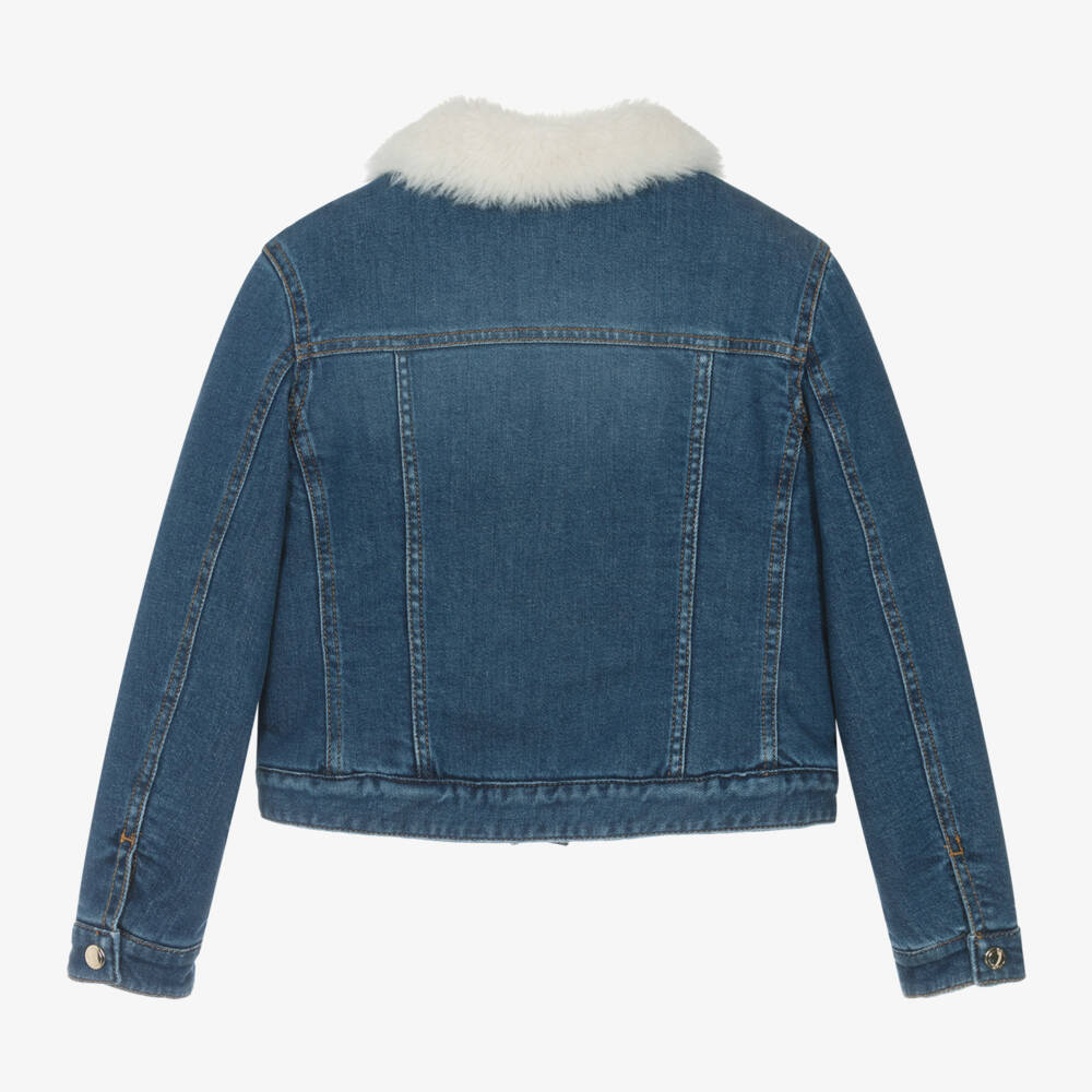 Chloé-Girls Denim Jacket with Sherpa Collar | Childrensalon Outlet