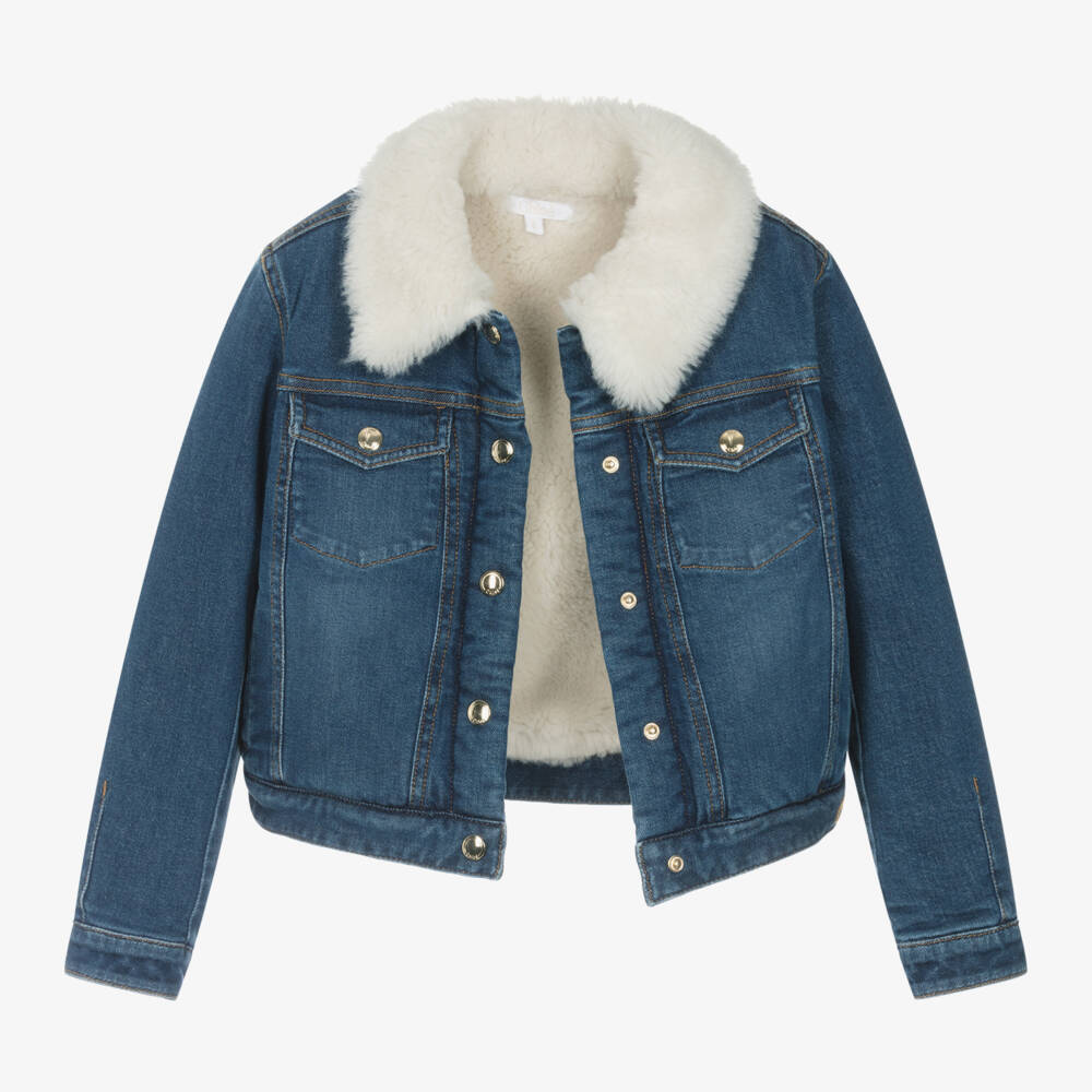 Chloé-Girls Denim Jacket with Sherpa Collar | Childrensalon Outlet