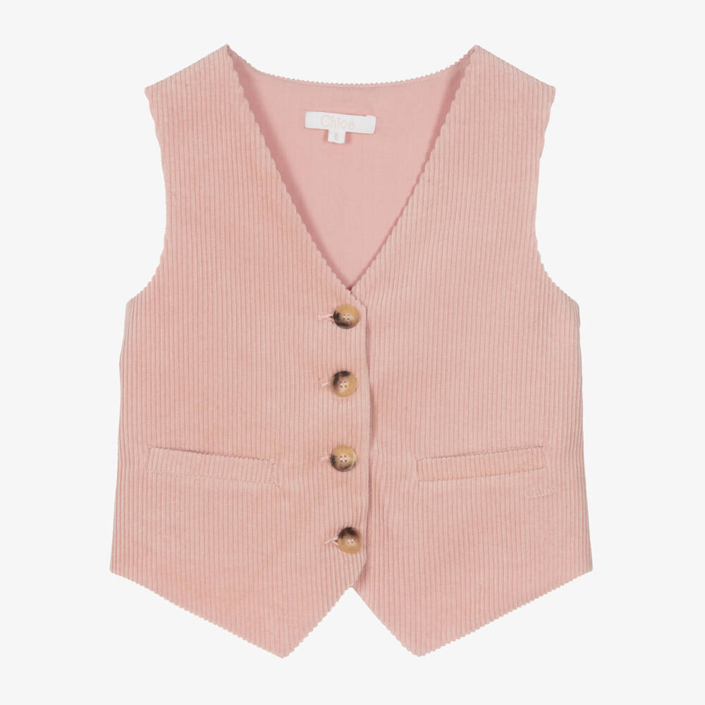 Chloé-Girls Dusty Rose Corduroy Vest | Childrensalon Outlet