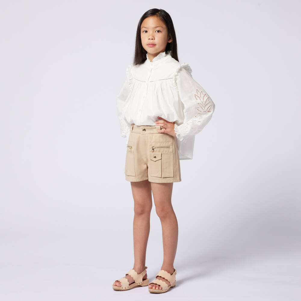 Chloé-Элегантные бежевые шорты для девочек | Childrensalon Outlet