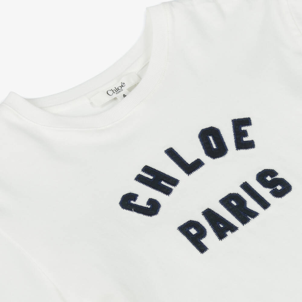 Chloé-Girls Elegant Ivory Cotton Tee | Childrensalon Outlet
