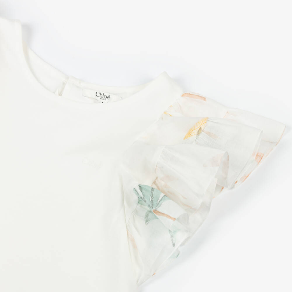 Chloé-Girls Elegant Ivory Flutter Top | Childrensalon Outlet