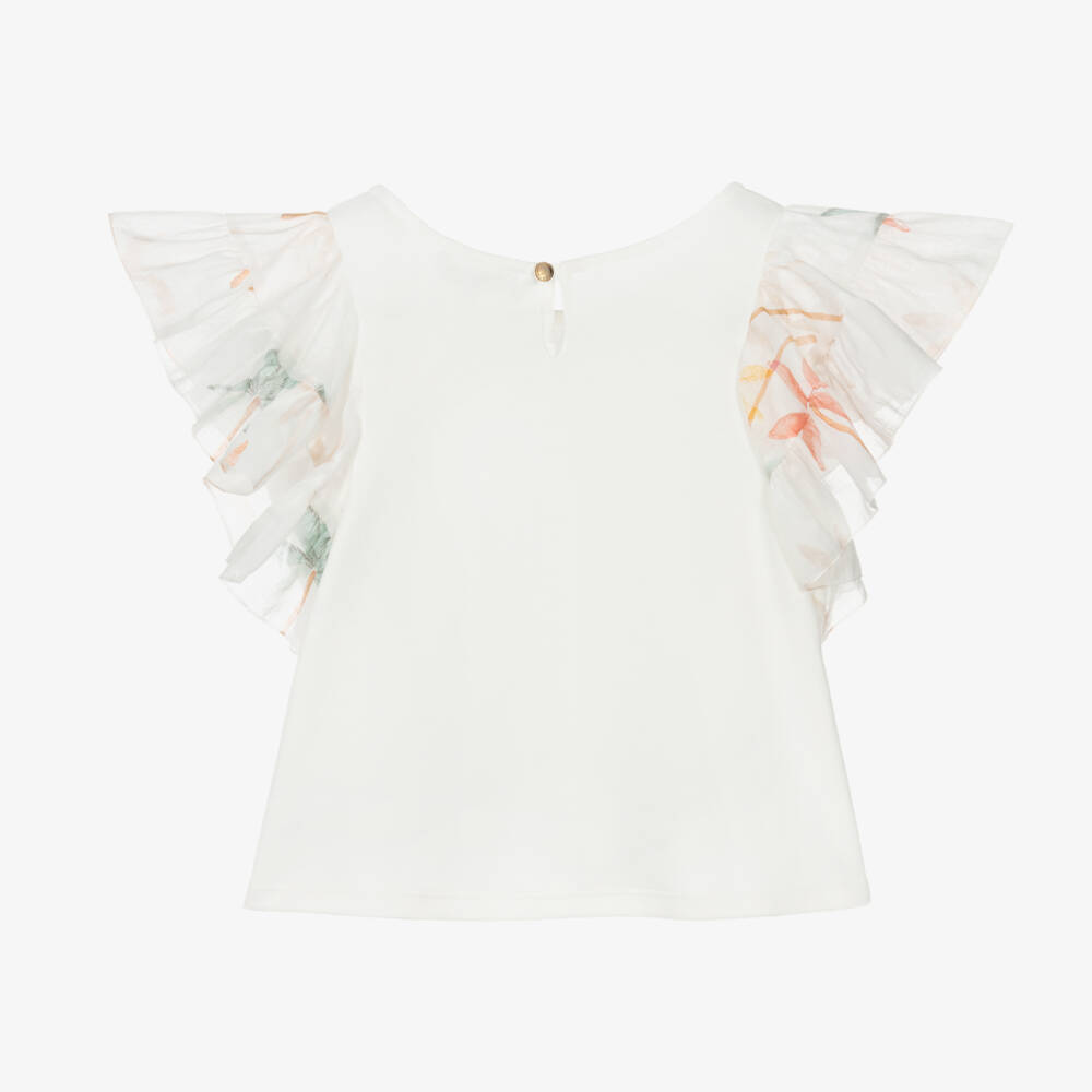 Chloé-Girls Elegant Ivory Flutter Top | Childrensalon Outlet