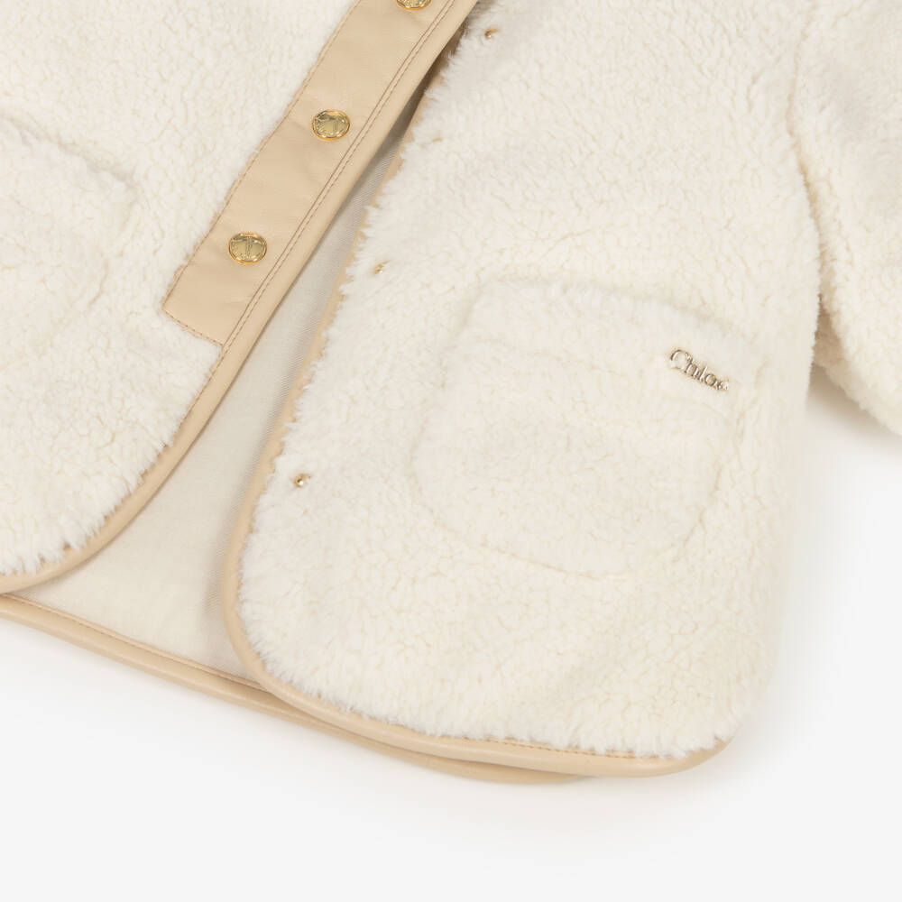 Chloé-Girls Elegant Ivory Shearling Jacket | Childrensalon Outlet