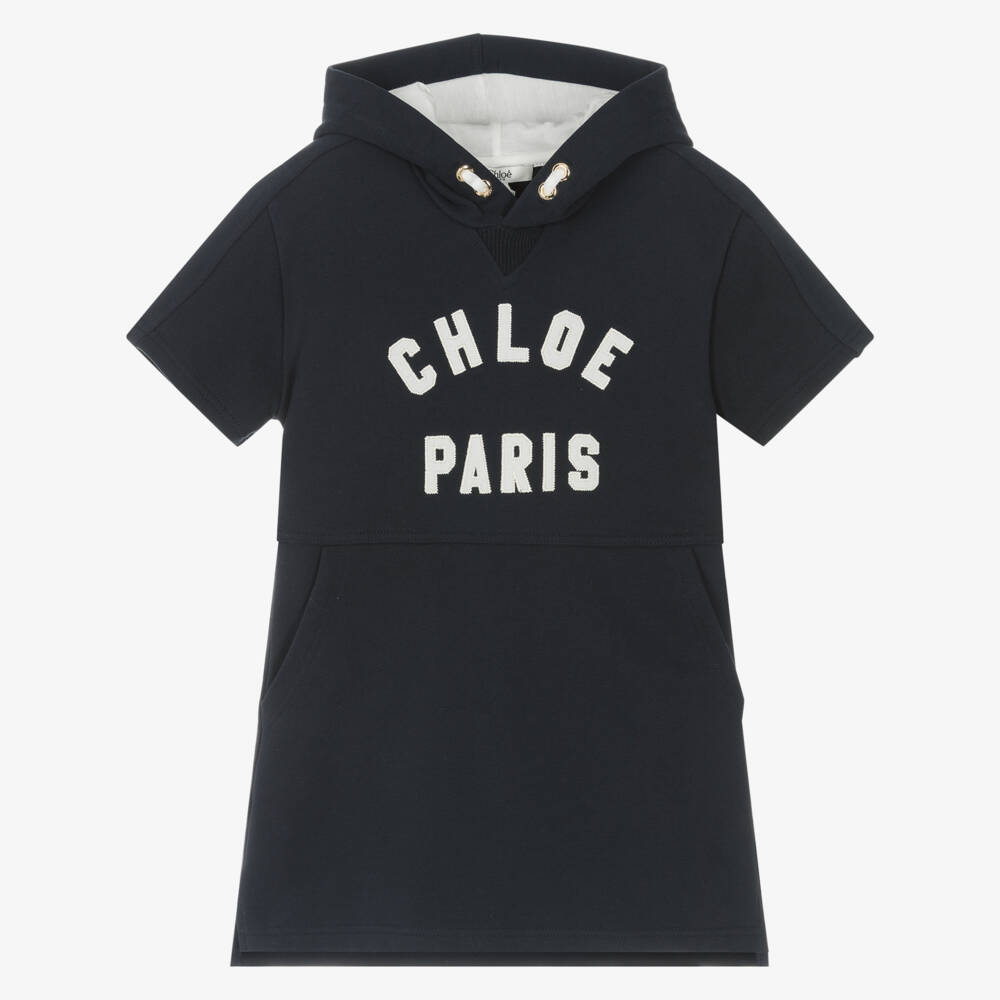 Chloé-Girls Elegant Navy Hooded Cotton Dress | Childrensalon Outlet