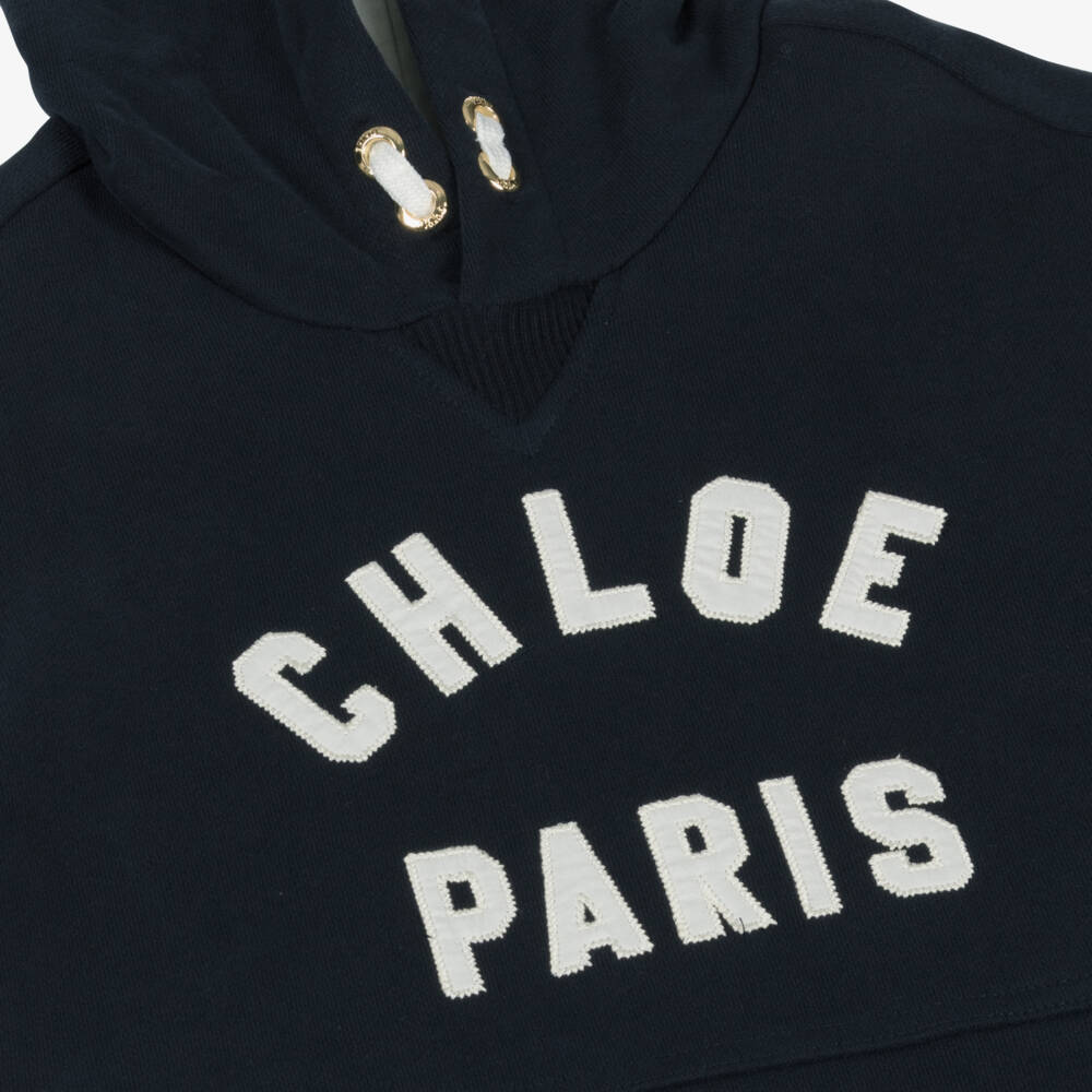 Chloé-Girls Elegant Navy Hooded Cotton Dress | Childrensalon Outlet