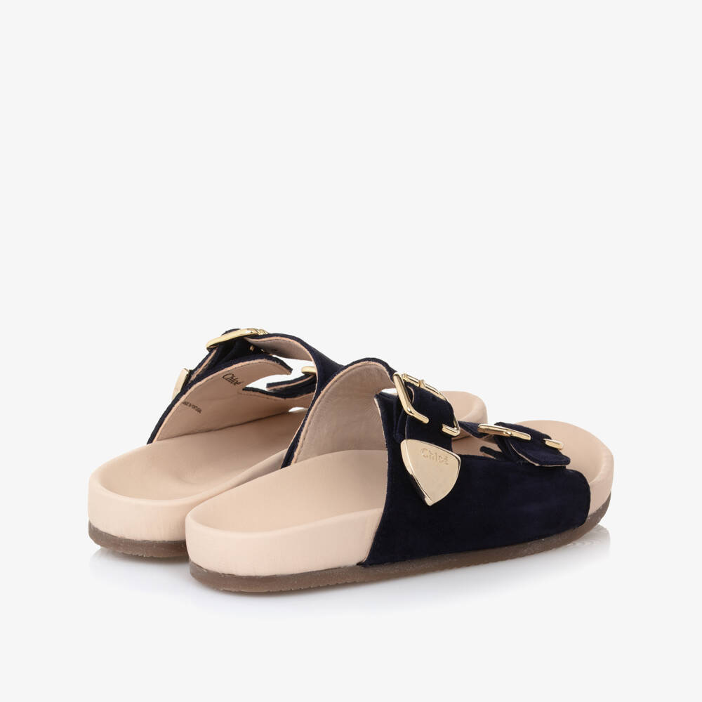 Chloé-Girls Elegant Navy Suede Buckle Sandals | Childrensalon Outlet