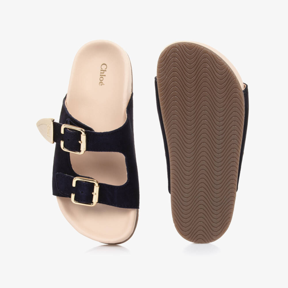 Chloé-Girls Elegant Navy Suede Buckle Sandals | Childrensalon Outlet