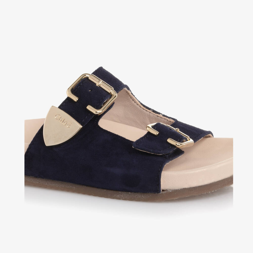 Chloé-Girls Elegant Navy Suede Buckle Sandals | Childrensalon Outlet