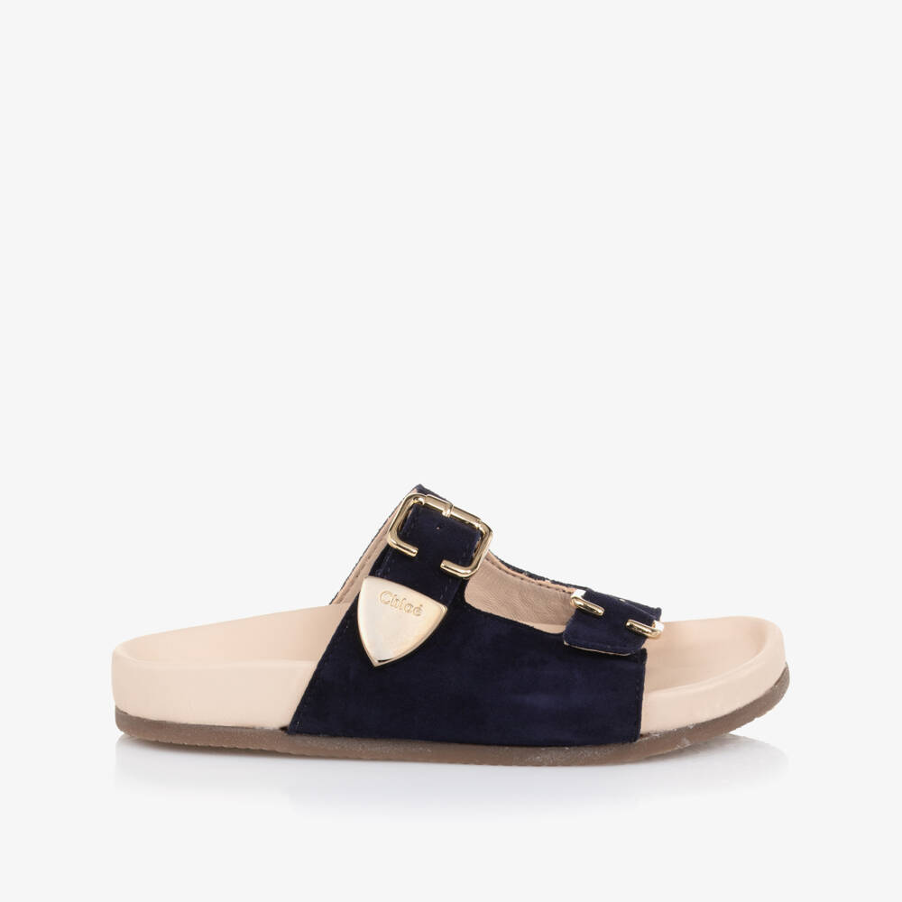 Chloé-Girls Elegant Navy Suede Buckle Sandals | Childrensalon Outlet