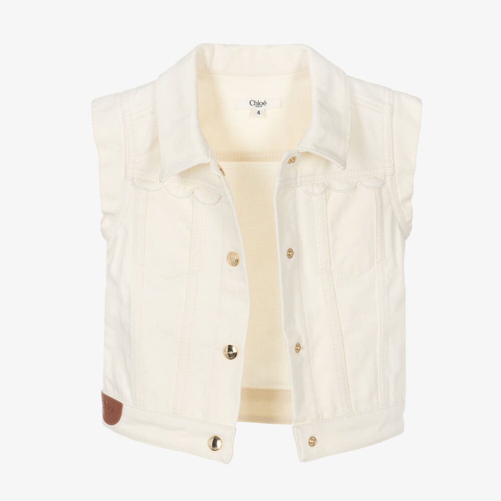 Chloé-Girls Elegant Scalloped Denim Vest | Childrensalon Outlet