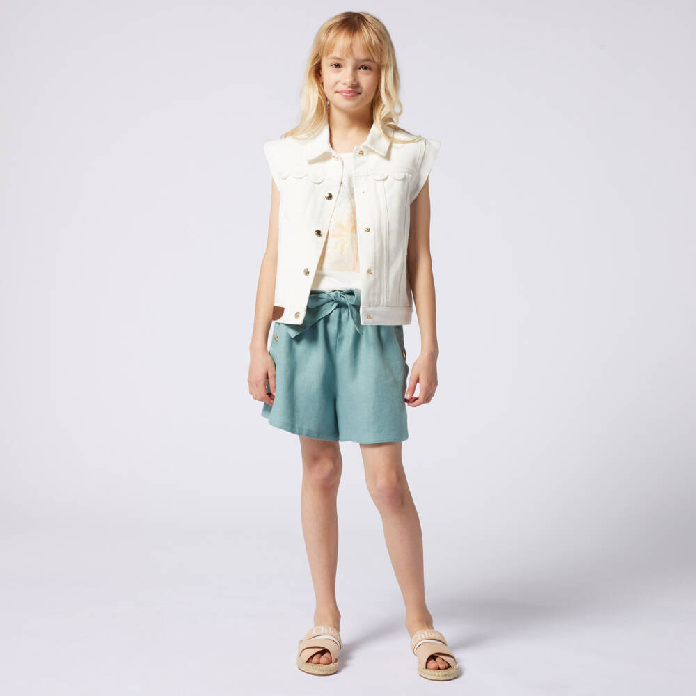 Chloé-Girls Elegant Scalloped Denim Vest | Childrensalon Outlet