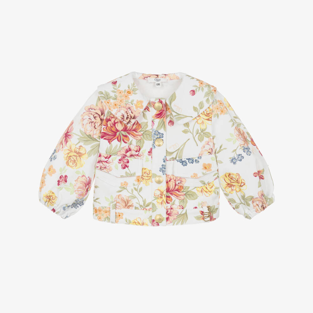 Chloé-Girls Floral-Patterned Denim Jacket | Childrensalon Outlet