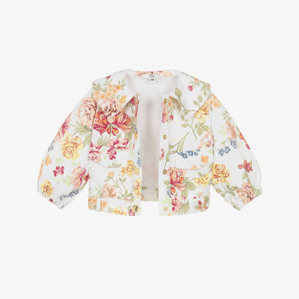 Chloé-Girls Floral-Patterned Denim Jacket | Childrensalon Outlet
