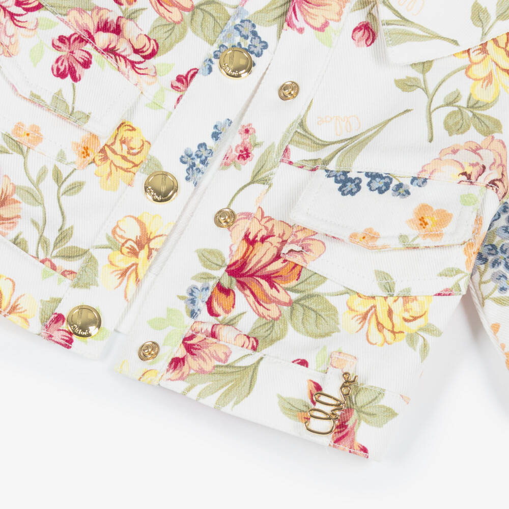 Chloé-Girls Floral-Patterned Denim Jacket | Childrensalon Outlet