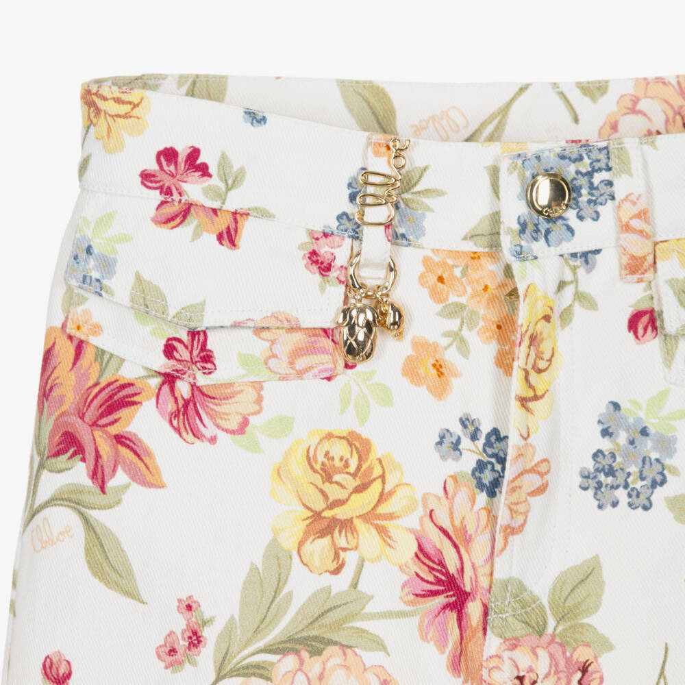 Chloé-Girls Floral-Patterned Denim Jeans | Childrensalon Outlet