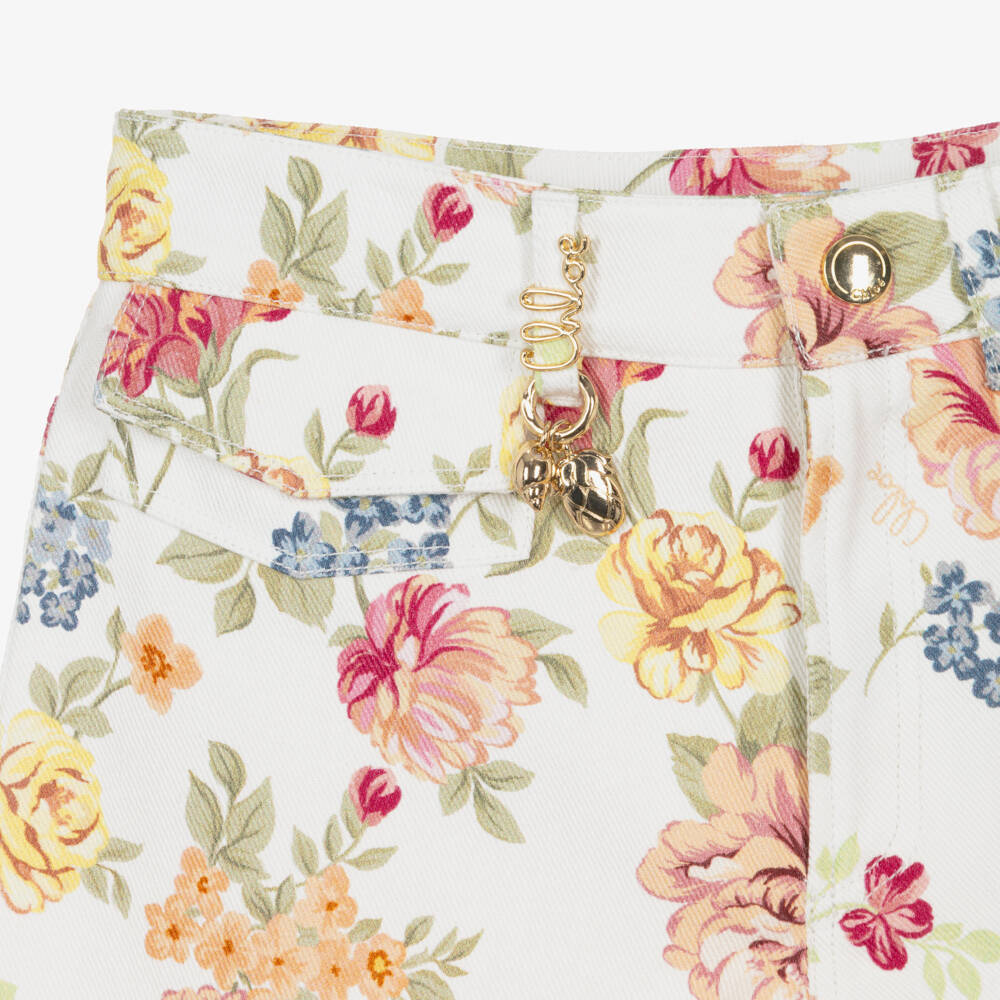 Chloé-Белые шорты с розовым цветочным узором для девочек | Childrensalon Outlet