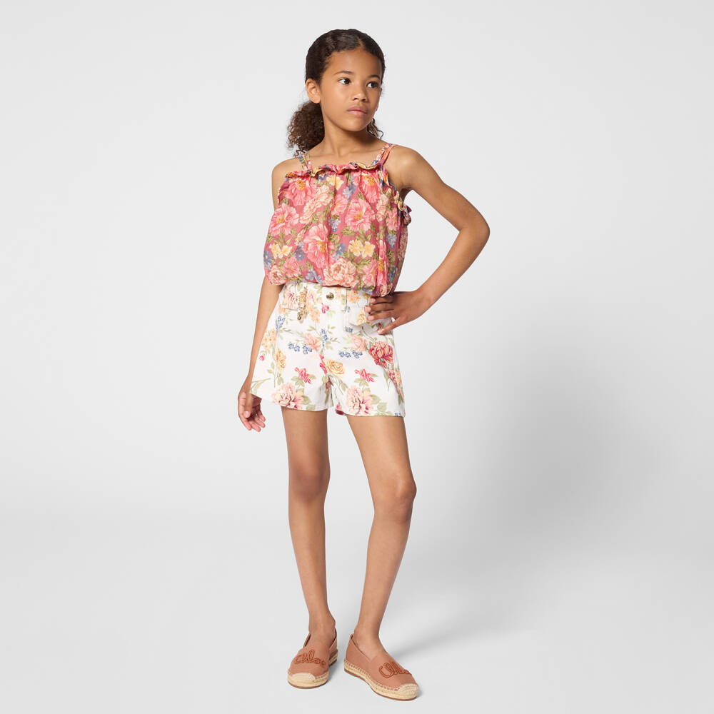 Chloé-Белые шорты с розовым цветочным узором для девочек | Childrensalon Outlet