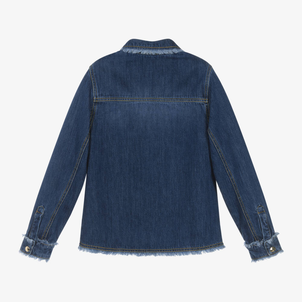 Chloé-Girls Frayed Blue Denim Blouse | Childrensalon Outlet