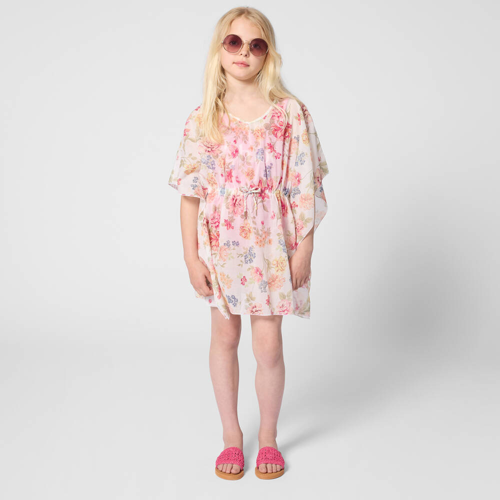 Chloé-Girls Fuchsia Pink Raffia Sliders with Script Logo | Childrensalon Outlet