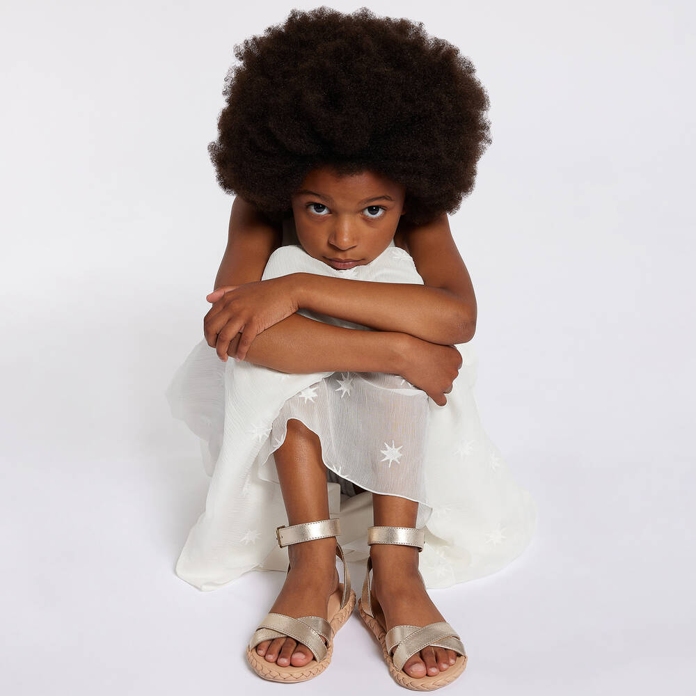 Chloé - Girls Gold Braided Leather Sandals | Childrensalon