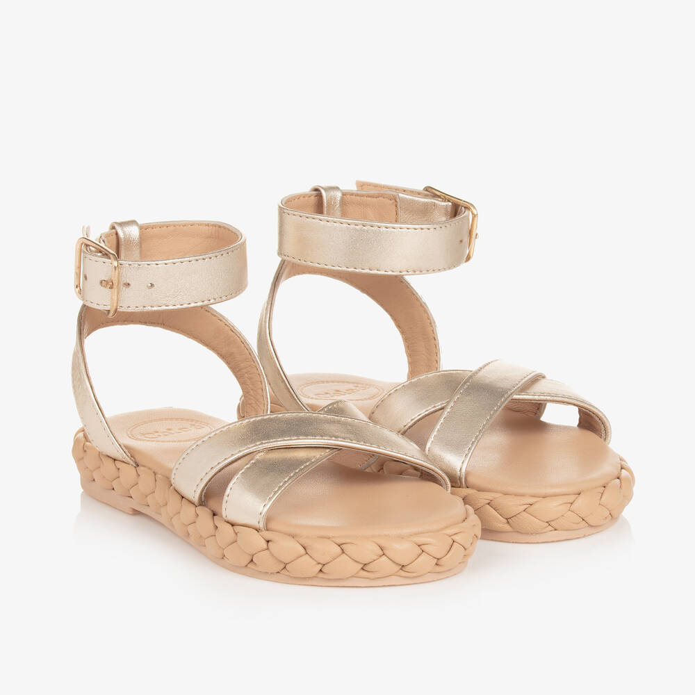Chloé-Girls Gold Braided Leather Sandals | Childrensalon Outlet
