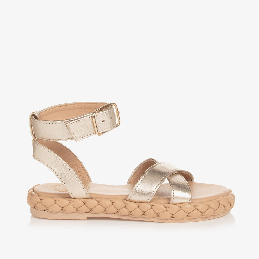 Chloe Girls Gold Braided Leather Sandals