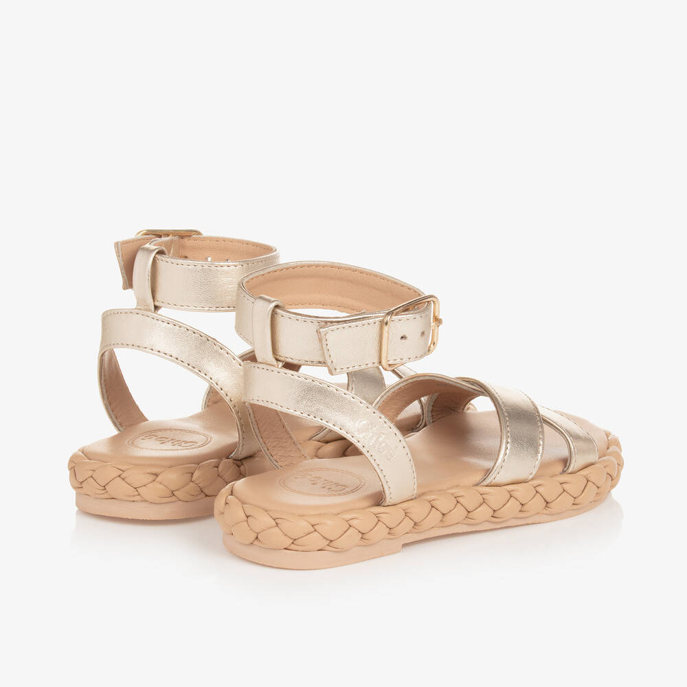 Chloé-Girls Gold Braided Leather Sandals | Childrensalon Outlet
