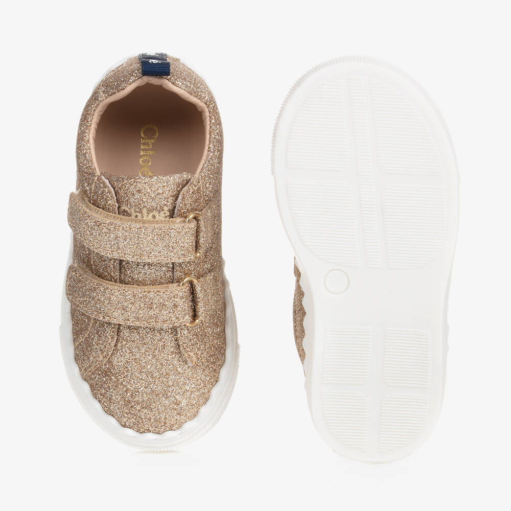 Chlo Girls Gold Glitter Velcro Trainers Childrensalon Outlet