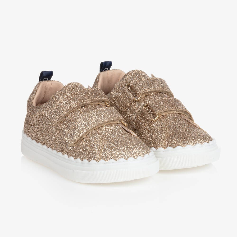 Chloé - Goldene Klett-Sneakers mit Glitzer | Childrensalon