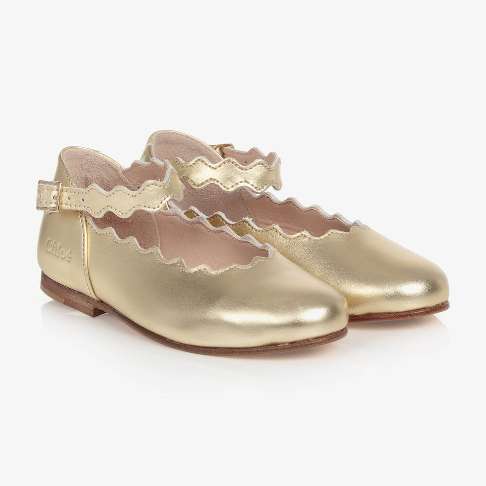 Chloé - Золотистые кожаные туфли с фестонами | Childrensalon