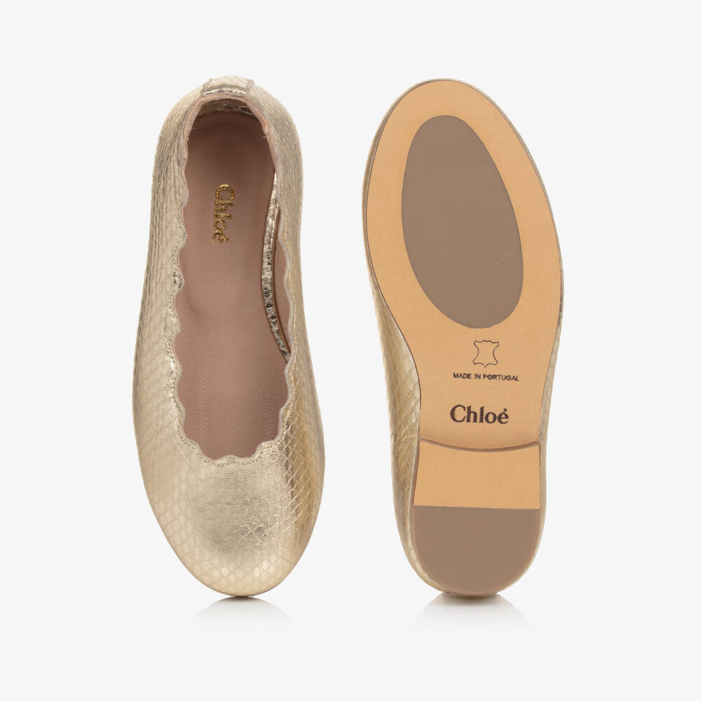 Chloé-Girls Golden Leather Ballet Flats | Childrensalon Outlet