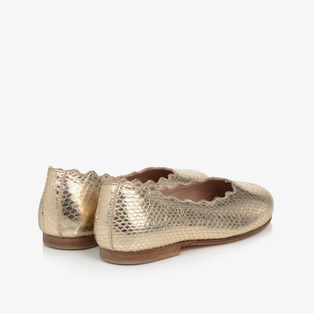 Chloé-Girls Golden Leather Ballet Flats | Childrensalon Outlet