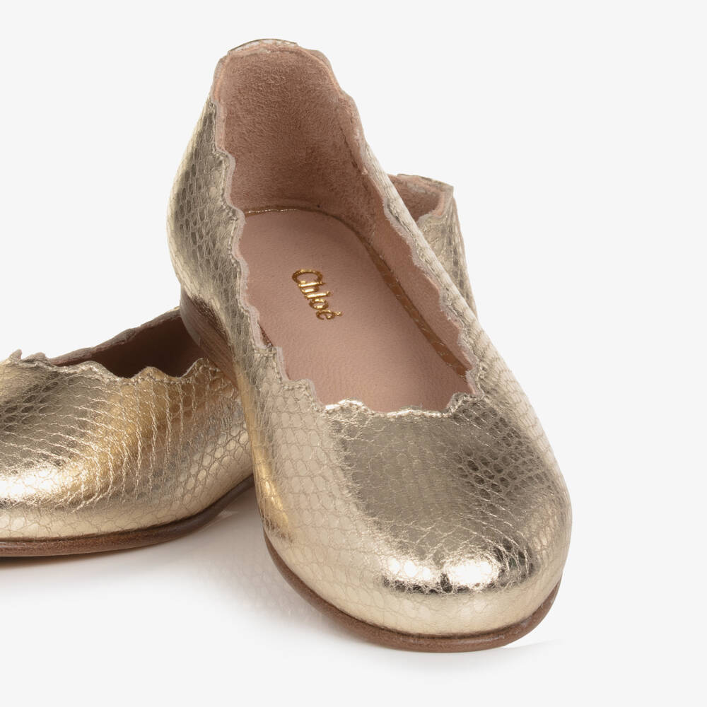 Chloé-Girls Golden Leather Ballet Flats | Childrensalon Outlet
