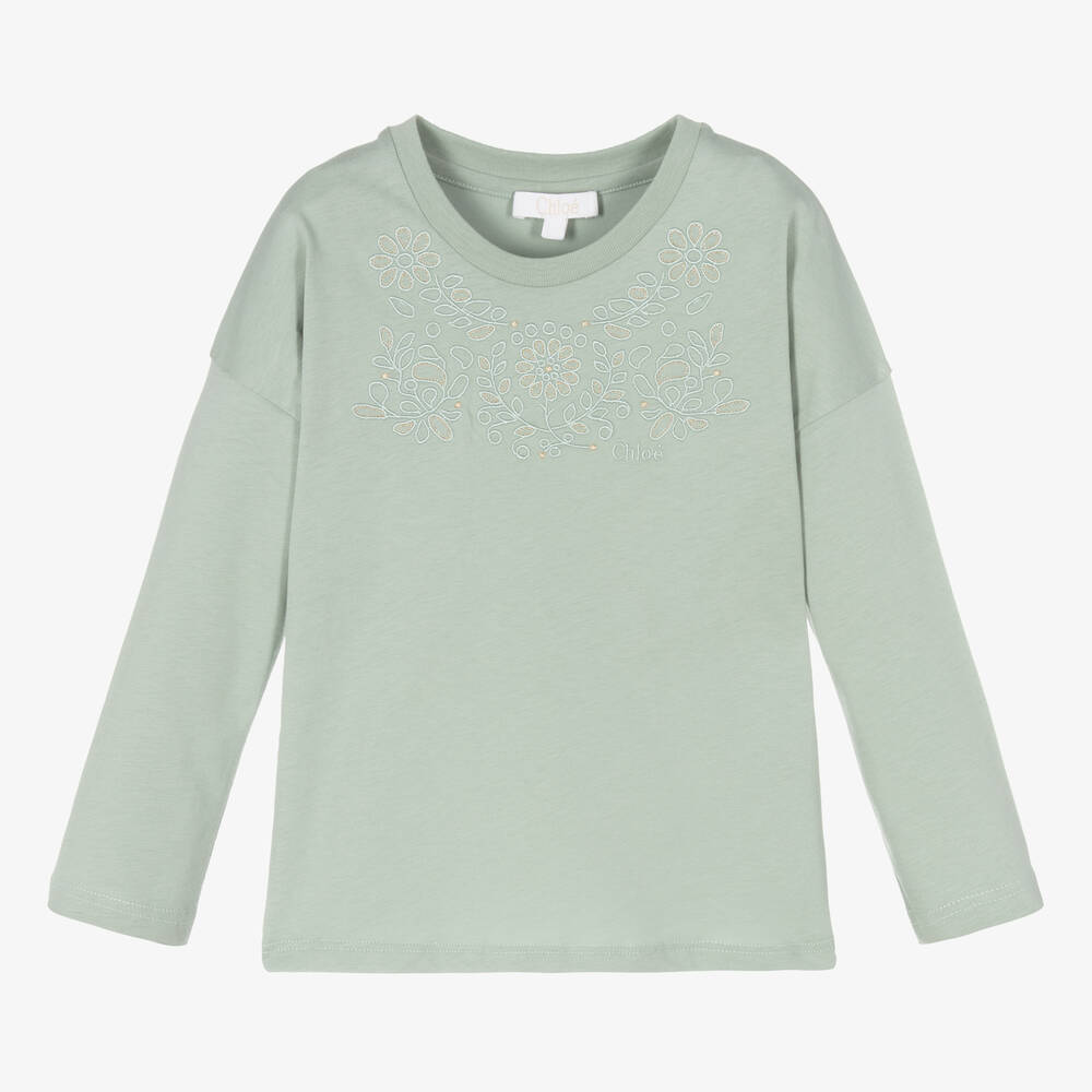 Chloé - Haut vert jersey coton Fille | Childrensalon