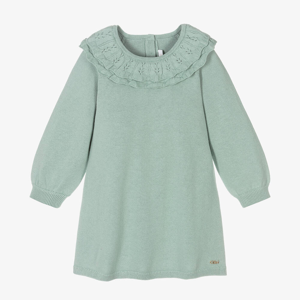 Chloé - Robe verte en maille de coton Fille | Childrensalon