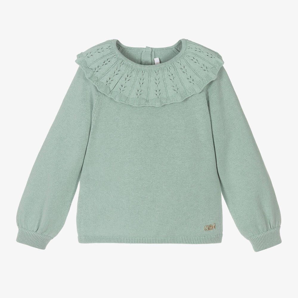 Chloé - Girls Green Cotton Knit Sweater | Childrensalon