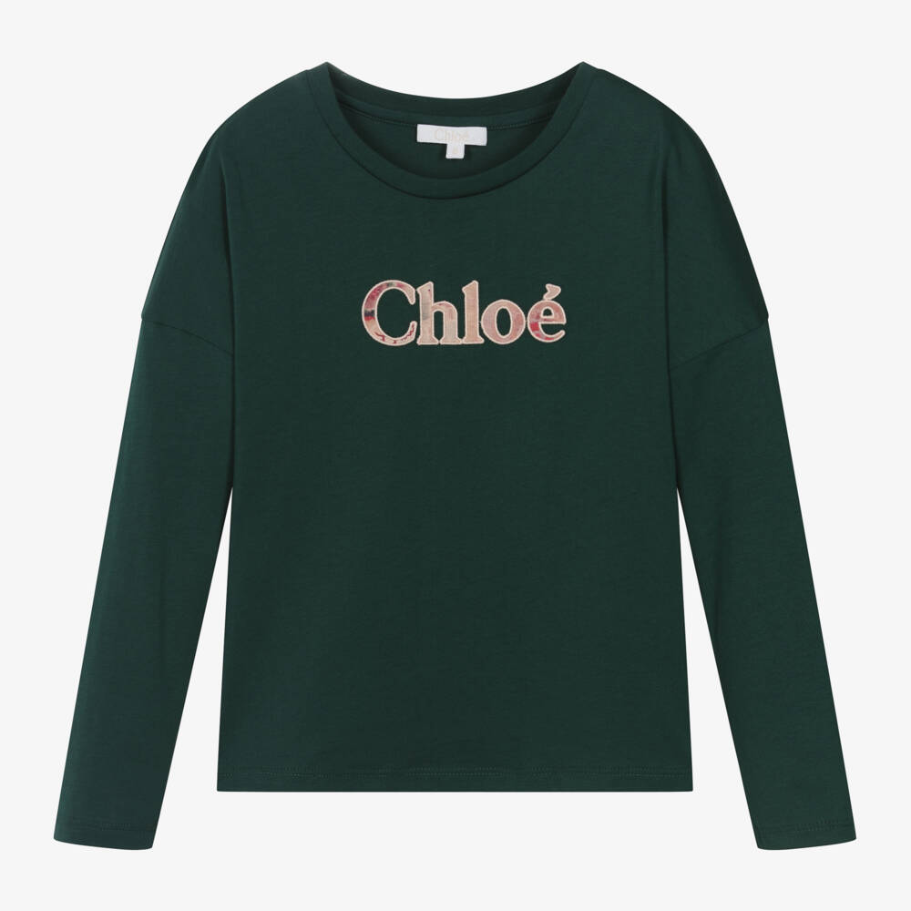 Chloé-Girls Green Organic Cotton Tee | Childrensalon Outlet