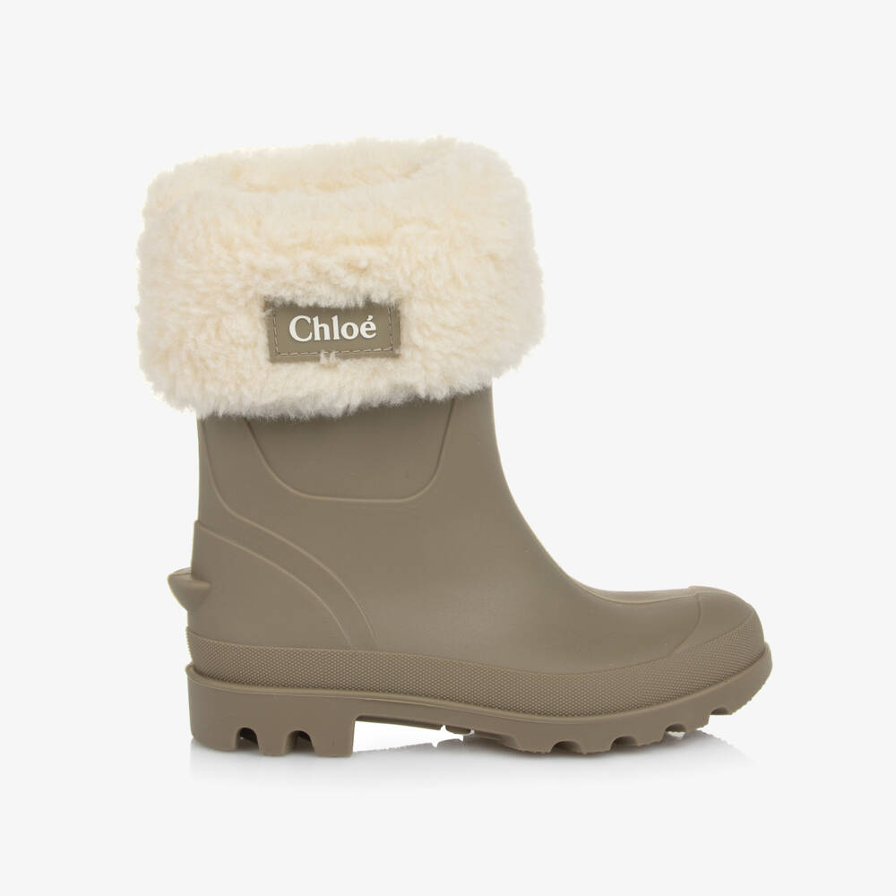 Chloé-Girls Green Rubber & Faux Fur Rain Boots | Childrensalon Outlet