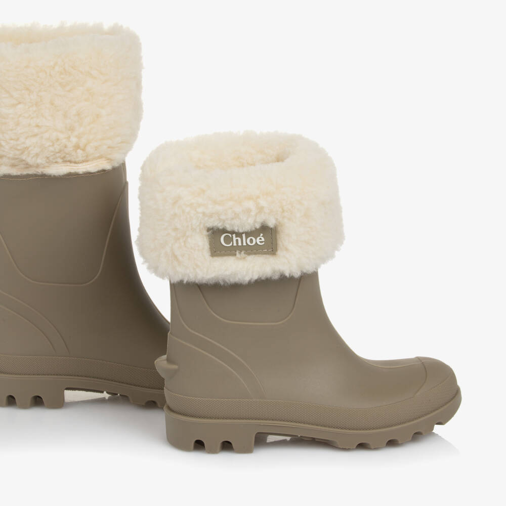 Chloé-Girls Green Rubber & Faux Fur Rain Boots | Childrensalon Outlet